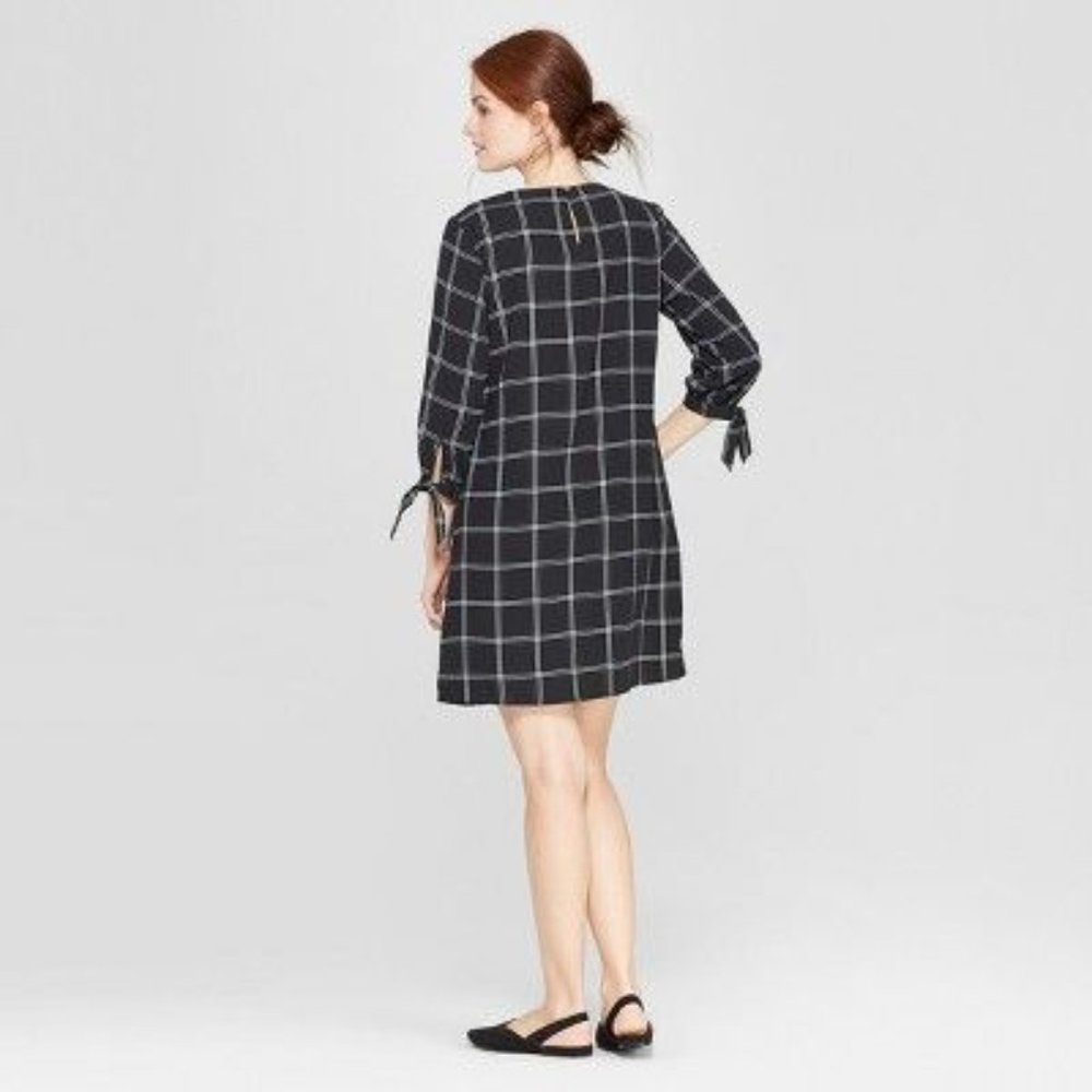 A NEW DAY Long Sleeve Black Plaid Shift Dress